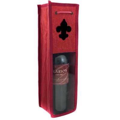 180527-BK-WINE BOTTLE HOLDER RED COLOR W/BLACK FLEUR DE LIS
